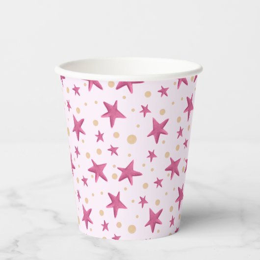Pink Stars Girly Party Pappbecher (Vorderseite)