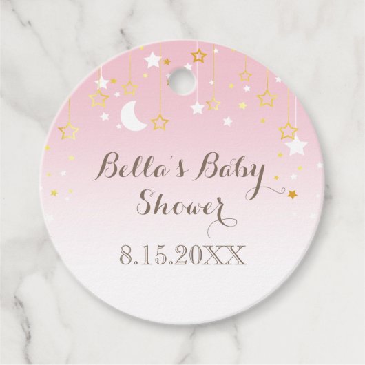 Pink Stars Moon Babydusche Geschenkanhänger (Vorderseite)