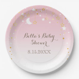Pink Stars Moon Babydusche Pappteller
