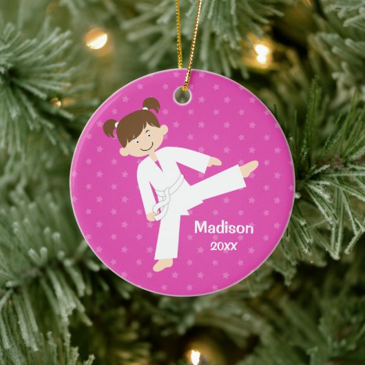 Pink Stars Taekwondo Karate Personalisiert Keramikornament (Baum)