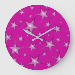 Pink Stars Uhr rund pink