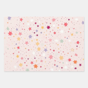 Pink Stars Wrapping Paper (Set 3) Geschenkpapier Set