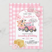 Pink Start Your Tractor Farm Animals Birthday Einladung (Vorne/Hinten)