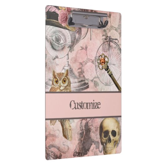 Pink Steam Punk Retro Goth Owl Keys Klemmbrett (Rechts)