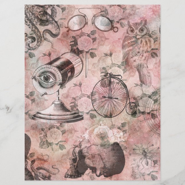 Pink Steampunk Collage Scrapbook Paper (Vorderseite)