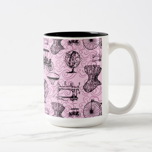 Pink Steampunk Pattern Kaffeemaschine Tasse (Rechts)