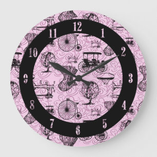 Pink Steampunk Pattern Wall Clock Große Wanduhr