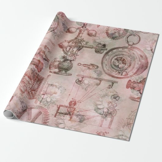 Pink Steampunk Uhren Geschenkpapier (Ungerollt)