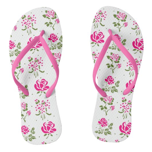 Pink Stenciled Rose Pattern Flip Flops Badesandalen (Fußbett)
