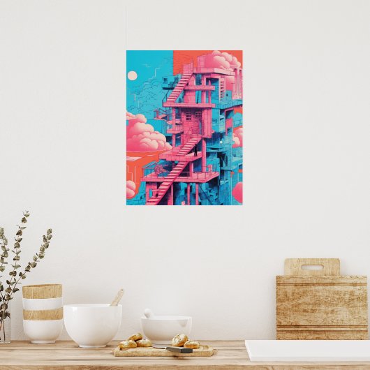 Pink Steps Gebäude Poster (Küche)