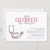 Pink Stethoscope Celebrate Graduation invitation Einladung (Vorderseite)