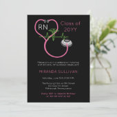 Pink Stethoscope EKG Nursing Graduation Party Einladung (Stehend Vorderseite)