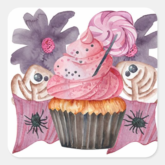 Pink Sticker mit Kuchen und Spinnen (Vorderseite)