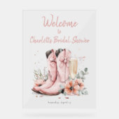 Pink Stiefel & Bubbly Champagner Brautparty Acrylschild (Vorderseite)