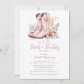 Pink Stiefel & Bubbly Champagner Brautparty Einladung (Vorderseite)