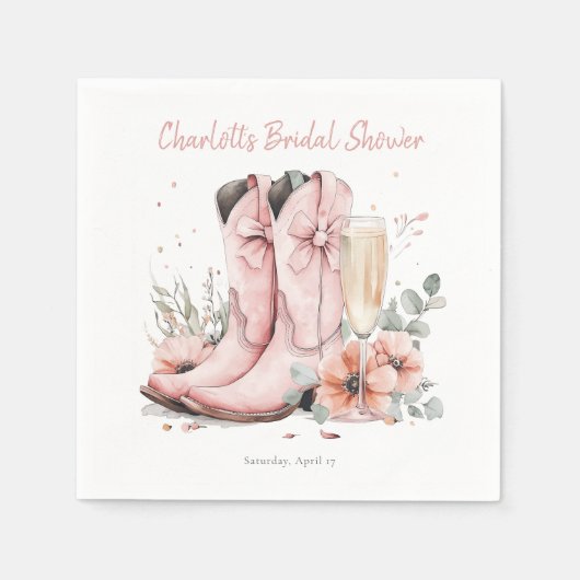 Pink Stiefel & Bubbly Champagner Brautparty Serviette (Vorderseite)