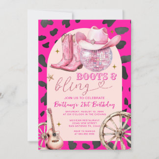 Pink Stiefel und Bling Cowboy Stiefel Geburtstag Einladung