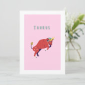 Pink Stier, Sternzeichen, Sternzeichen-Druck Einladung (Stehend Vorderseite)