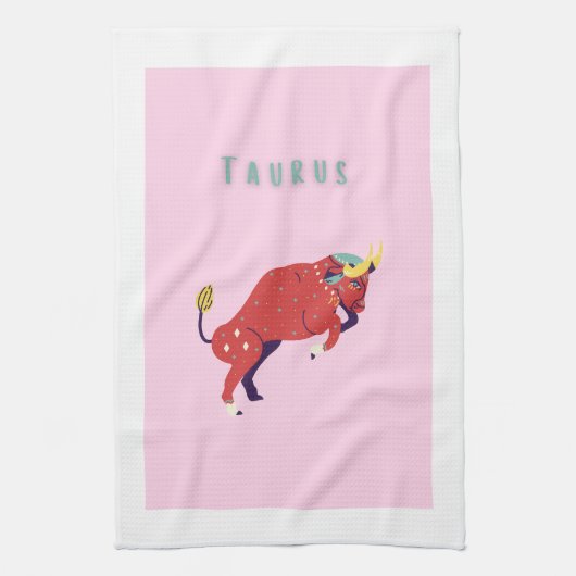 Pink Stier, Sternzeichen, Sternzeichen-Druck Geschirrtuch (Vertikal)