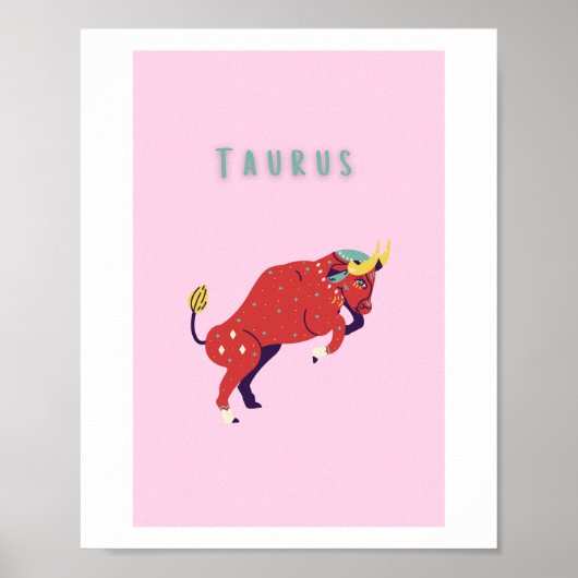 Pink Stier, Sternzeichen, Sternzeichen Druck Poster (Vorne)