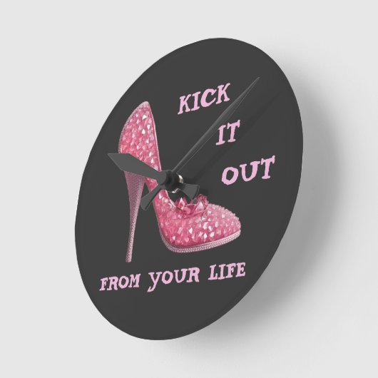 Pink Stiletto Diamonds Shoast Cancer Scheidung Runde Wanduhr (Winkel)