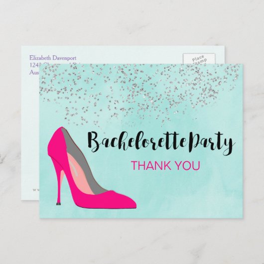 Pink Stiletto Heel Junggeselinnen-Abschied Vielen Postkarte (Vorne/Hinten)