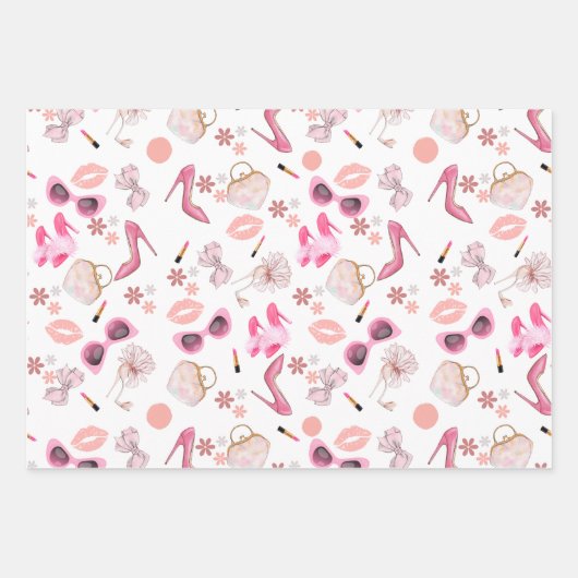 Pink stiletto Lipstick Bag Brille Scheidung Party Geschenkpapier Set (Vorderseite 2)