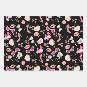 Pink stiletto Lipstick Bag Brille Scheidung Party Geschenkpapier Set