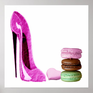 Pink Stiletto Shoe and French Macaroons Art Poster