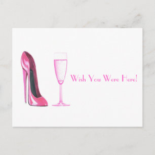 Pink Stiletto Shoe und Champagner Glass Postkarte