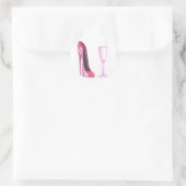Pink Stiletto Shoe und Champagner Glass Runder Aufkleber (Tasche)