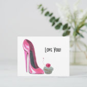 Pink Stiletto Shoe und Cherry Cupcake Postkarte (Stehend Vorderseite)