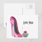 Pink Stiletto Shoe und Cherry Cupcake Postkarte (Vorne/Hinten)