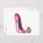Pink Stiletto Shoe und Cupcake Postkarte (Vorne/Hinten)