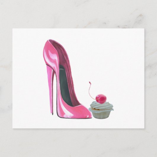 Pink Stiletto Shoe und Cupcake Postkarte (Vorderseite)