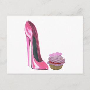 Pink Stiletto Shoe und Cupcake Postkarte