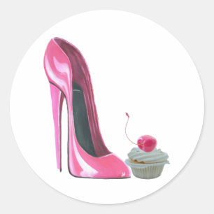 Pink Stiletto Shoe und Cupcake Runder Aufkleber
