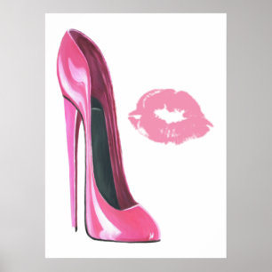 Pink Stiletto Shoe und Kiss Art Poster