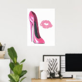 Pink Stiletto Shoe und Kiss Art Poster (Heimbüro)