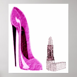 Pink Stiletto Shoe und Lipstick Poster