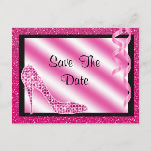 Pink Stiletto & Streamers 50. Save the Date Ankündigungspostkarte