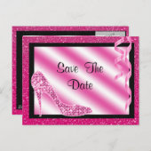Pink Stiletto & Streamers 70. Save the Date Ankündigungspostkarte (Vorne/Hinten)
