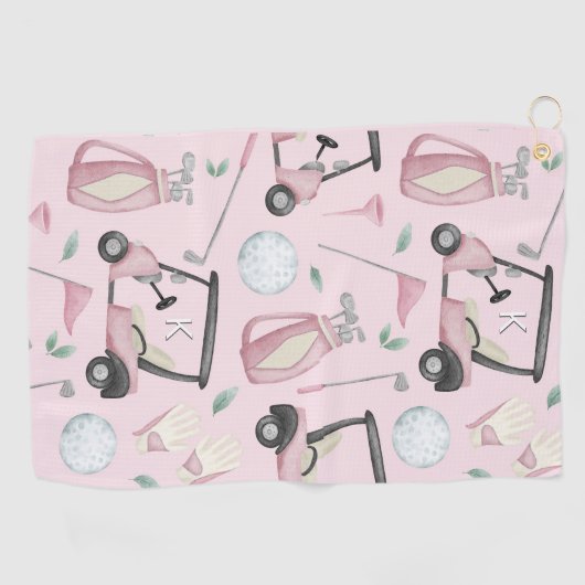 Pink Stilvolle Feminine Golf Design Custom Monogra Golfhandtuch (Horizontal)
