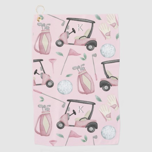 Pink Stilvolle Feminine Golf Design Custom Monogra Golfhandtuch (Vorderseite)