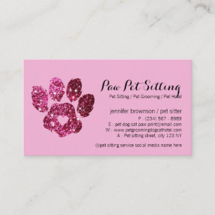 Pink Stilvolle Hundekatze Grooming Pet Sitter Paw Visitenkarte