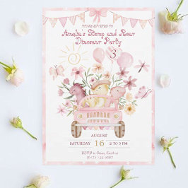 Pink Stomp und Roar Dinosaur Geburtstag Einladung