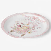 Pink Stomp und Roar Vierter Dinosaurier Geburtstag Pappteller (Schrägansicht)