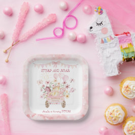 Pink Stomp und Roar Vierter Dinosaurier Geburtstag Pappteller