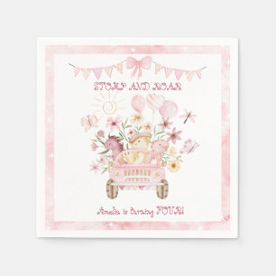 Pink Stomp und Roar Vierter Dinosaurier Geburtstag Serviette