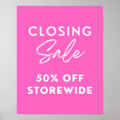 Pink Store Closing Sign, 50% Rabatt Verkauf Poster (Vorne)